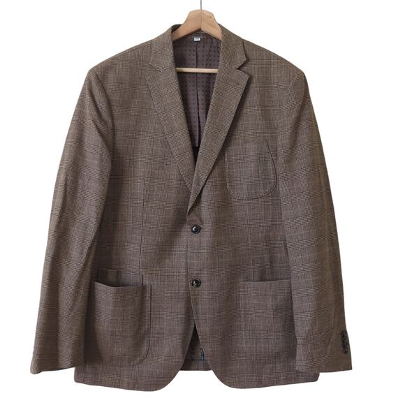 JKT NYC New York Blazer Men's 42L Bond Jacket Cotton Brown Plaid NWOT - Picture 1 of 6